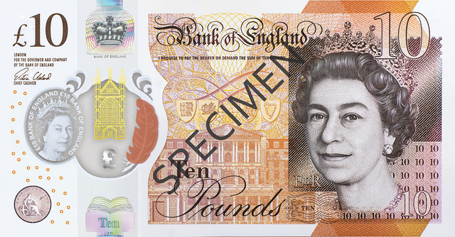 Front of a 10 pound note