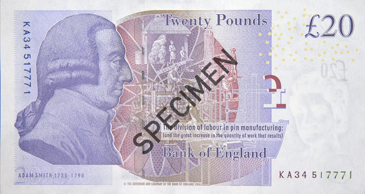 Back of paper twenty pound note; from the Bank of England website