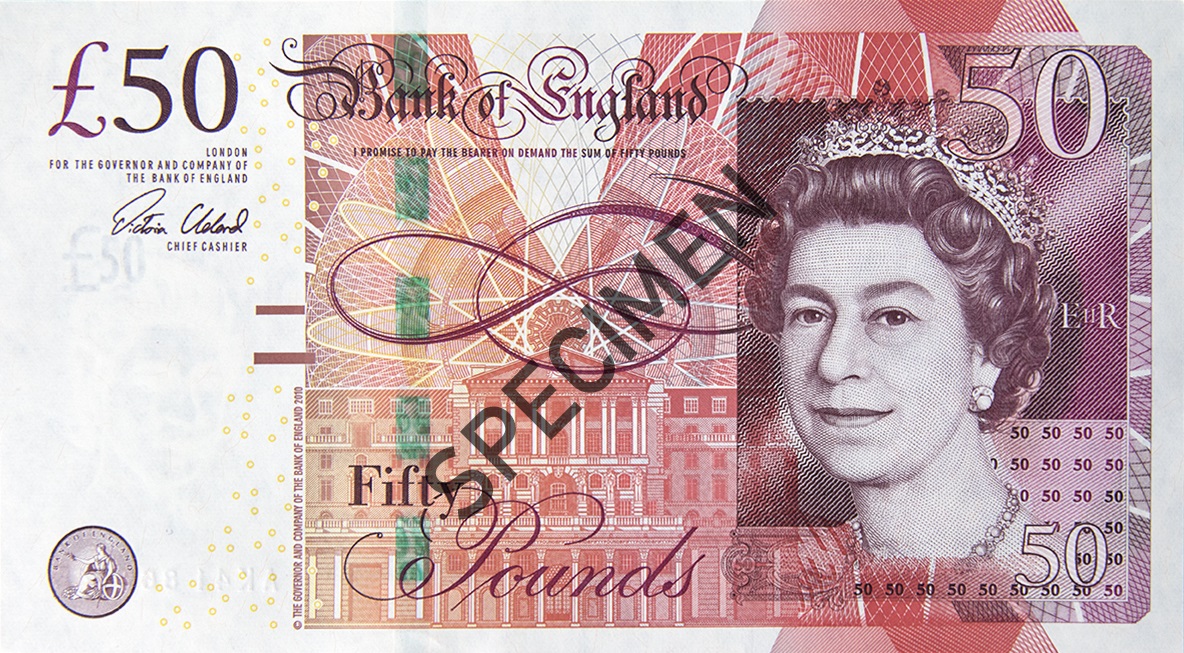 Front of fifty pound note