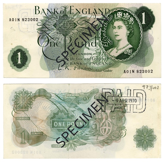 Front and back of note