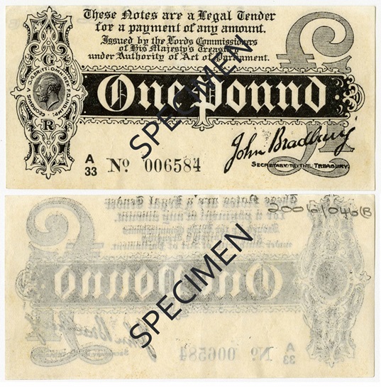 Front and back of note