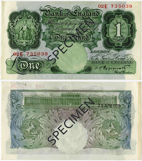 Front and back of note