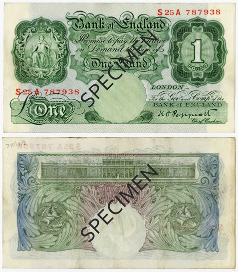 Front and back of note