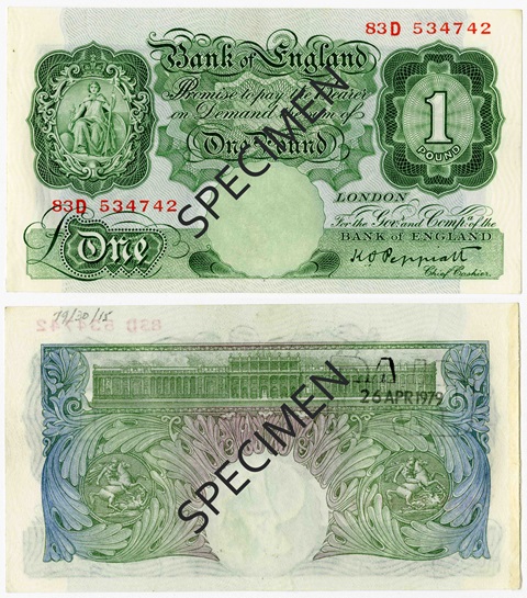 Front and back of note