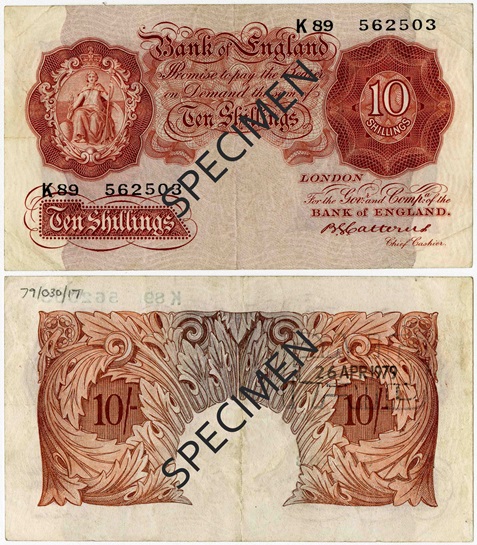 Front and back of note