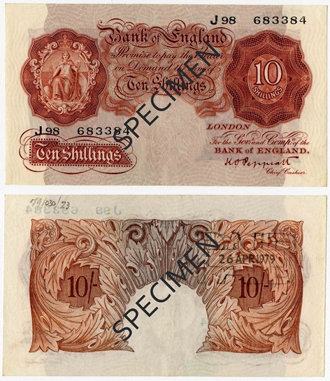 Front and back of note