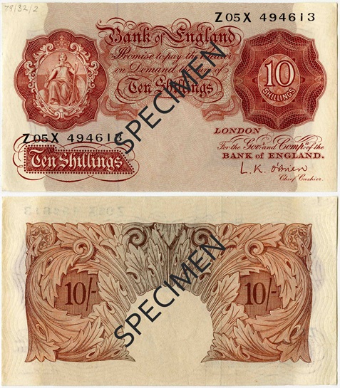 Front and back of note