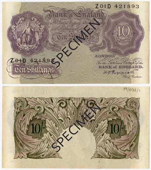 Front and back of note