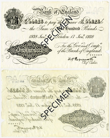 Front and back of note