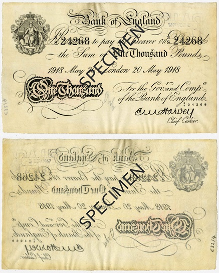 Front and back of note