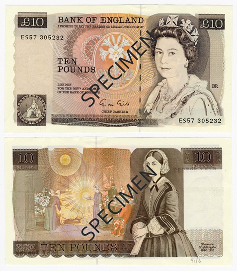 Front and back of note