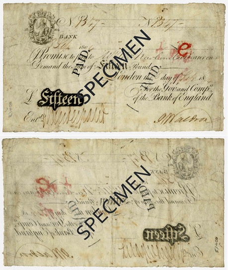 Front and back of note