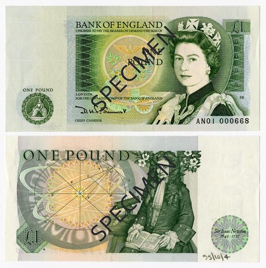 Front and back of note