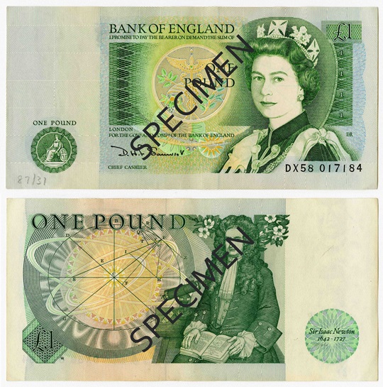 Front and back of note