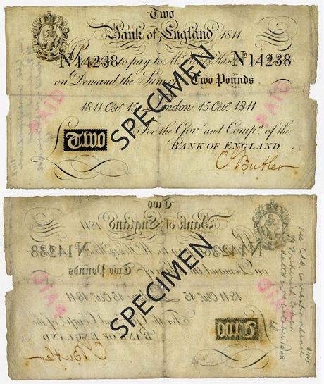 Front and back of note