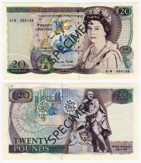 Front and back of note