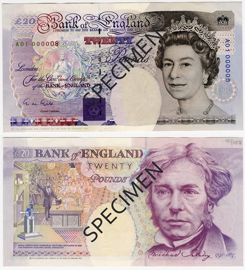 Front and back of note