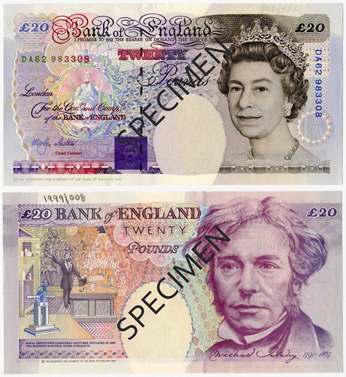 Front and back of note