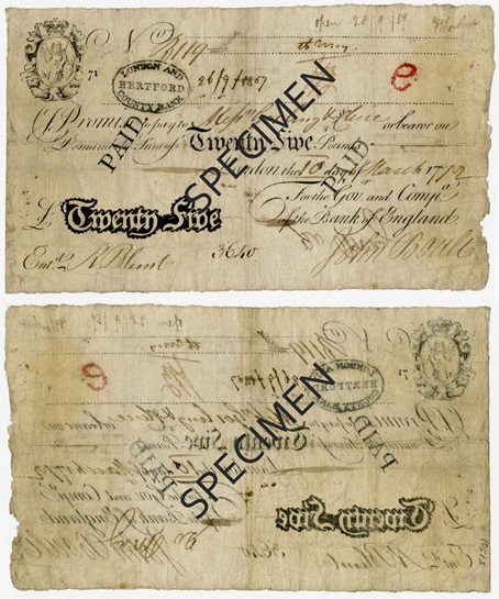 Front and back of note