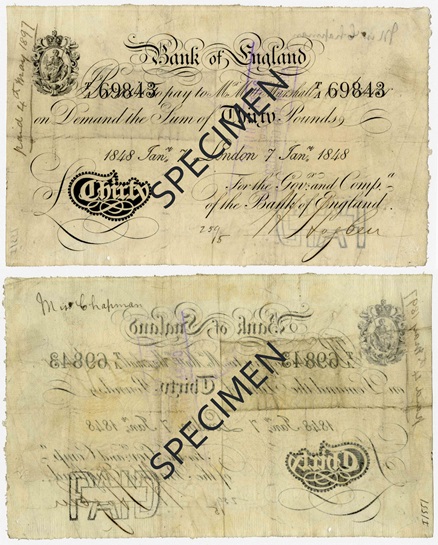 Front and back of note