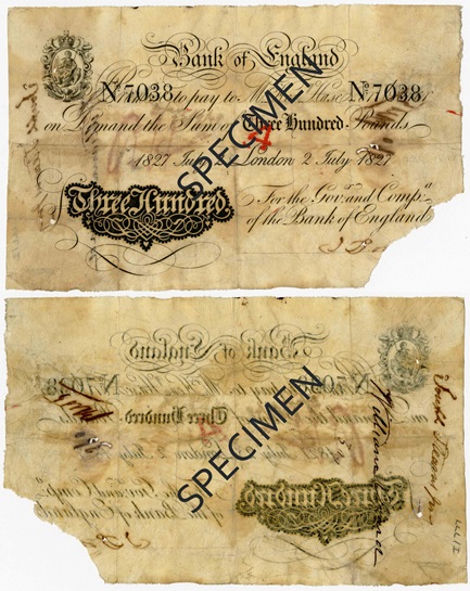 Front and back of note