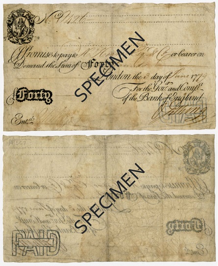 Front and back of note