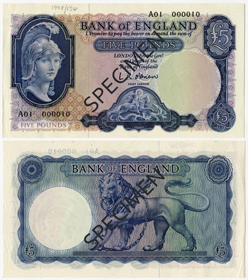 Front and back of note