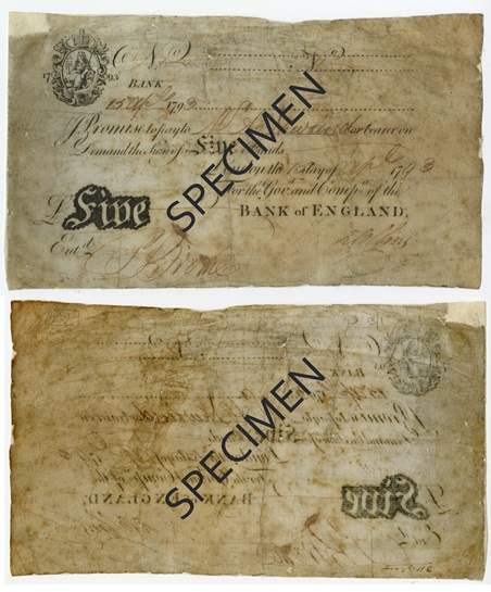 Front and back of note