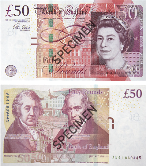 Front and back of note