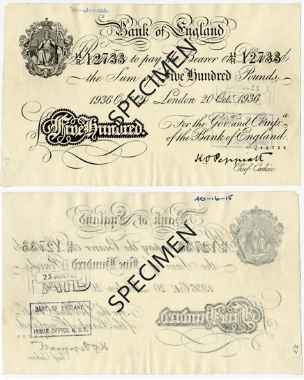 Front and back of note