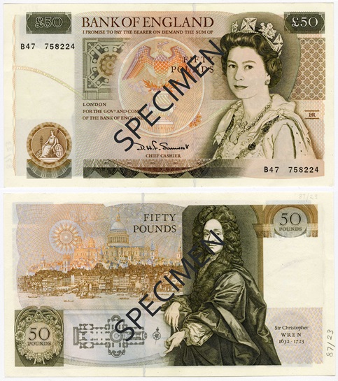 Front and back of note