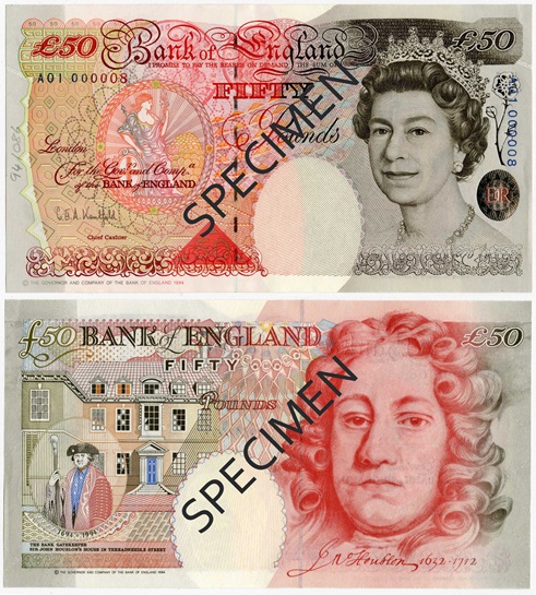 Front and back of note