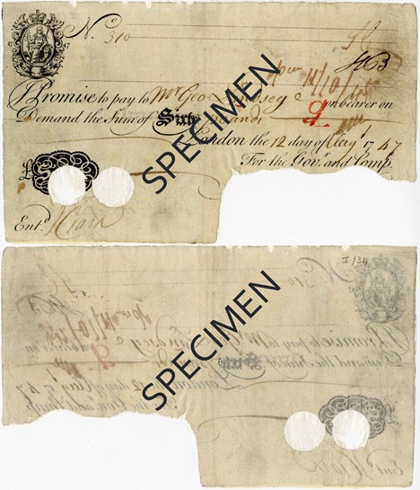 Front and back of note