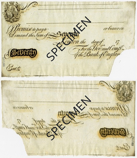 Front and back of note