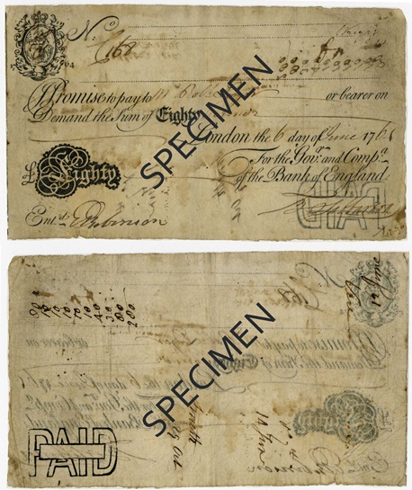 Front and back of note