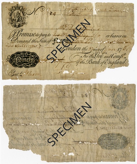 Front and back of note