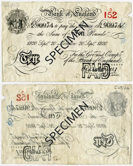 Front and back of note