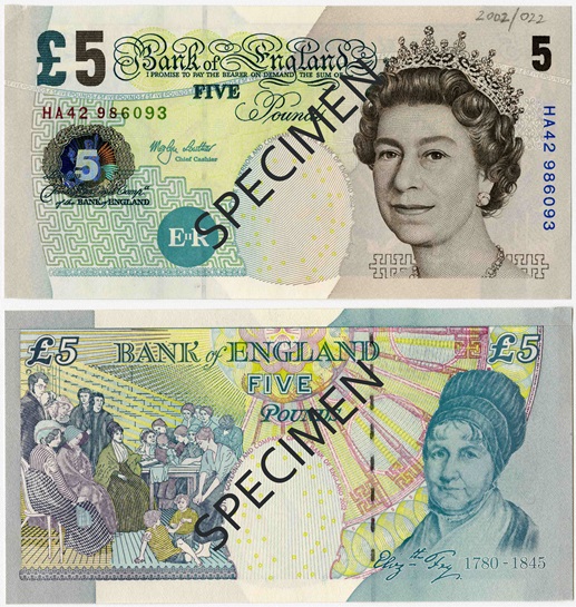 Front and back of note