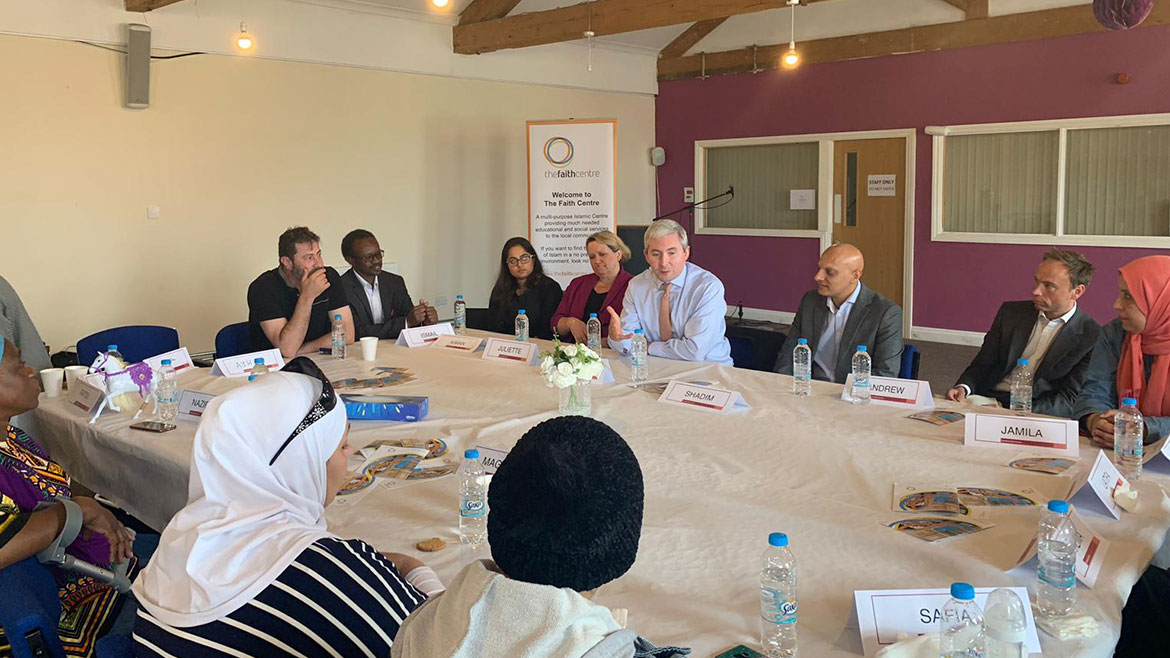 Alex Brazier at a community forum in Bradford