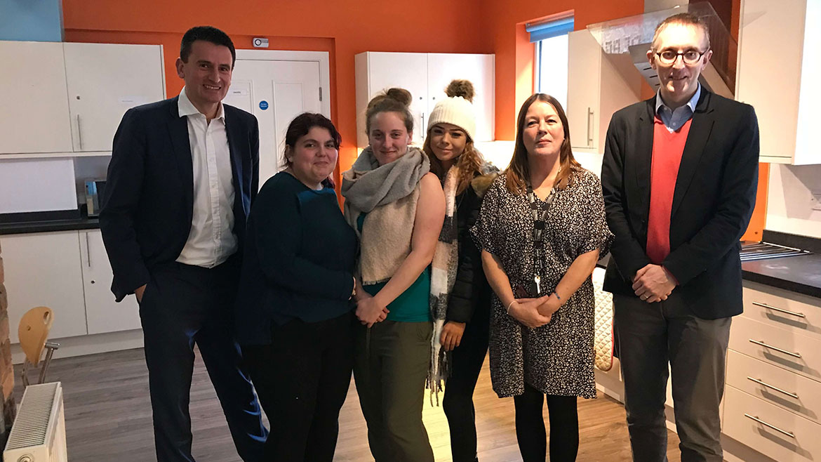 Sam Woods with homeless Charity workers at Depaul UK, North East