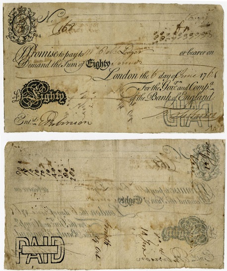 £80 banknote, partially printed. Front and back partially printed £80 note
