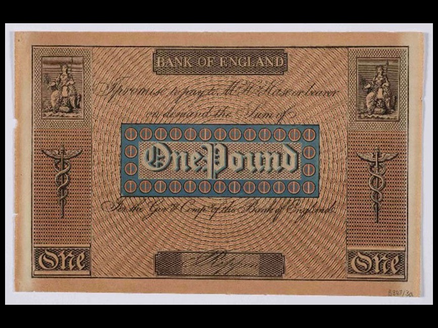 Inimitable note test design, Applegath and Cowper, c. 1820. Bank of England Museum: B347/003a