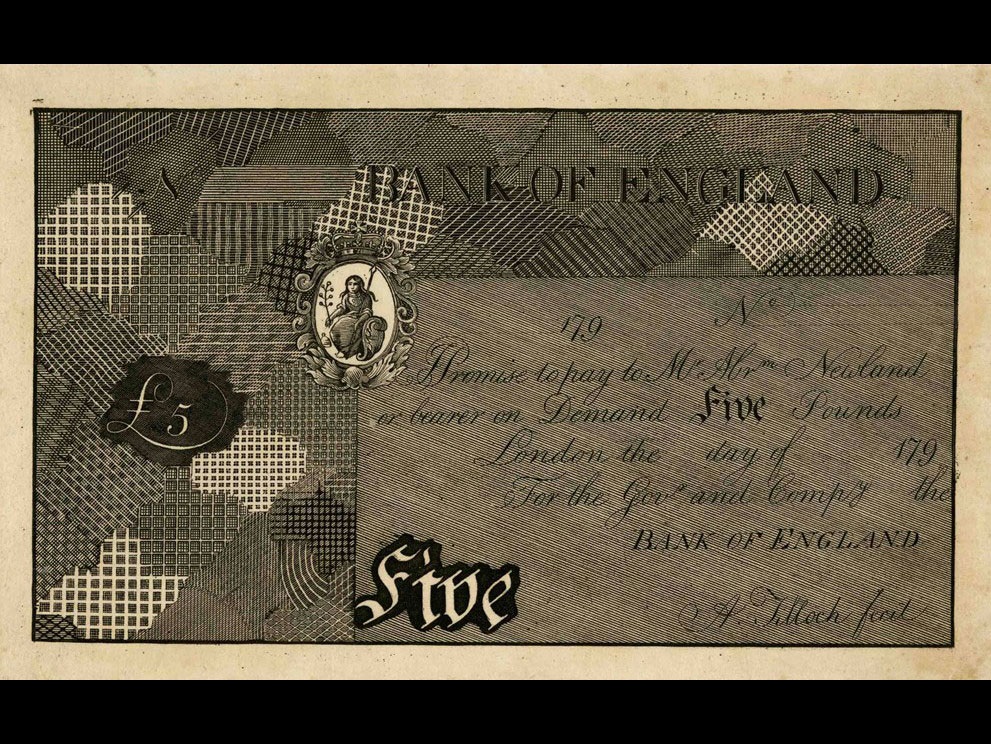 Inimitable note test design, Alexander Tilloch, c. 1820. Bank of England Museum: 535/038