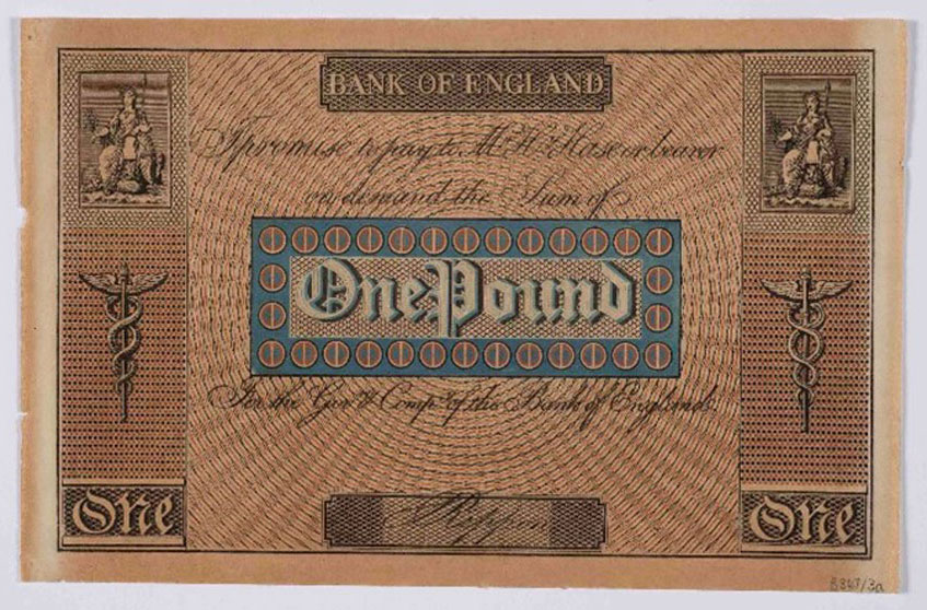 Inimitable note test design, Applegath and Cowper, c. 1820. Bank of England Museum: B347/003a