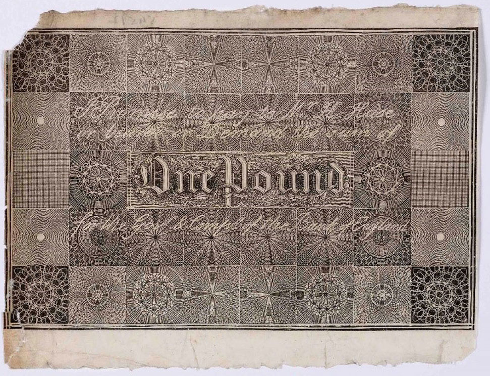 Inimitable note test design, Applegath & Cowper, c. 1820. Bank of England Museum: 545/002