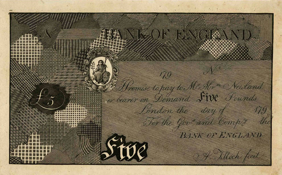 Inimitable note test design, Alexander Tilloch, c. 1820. Bank of England Museum: 535/038