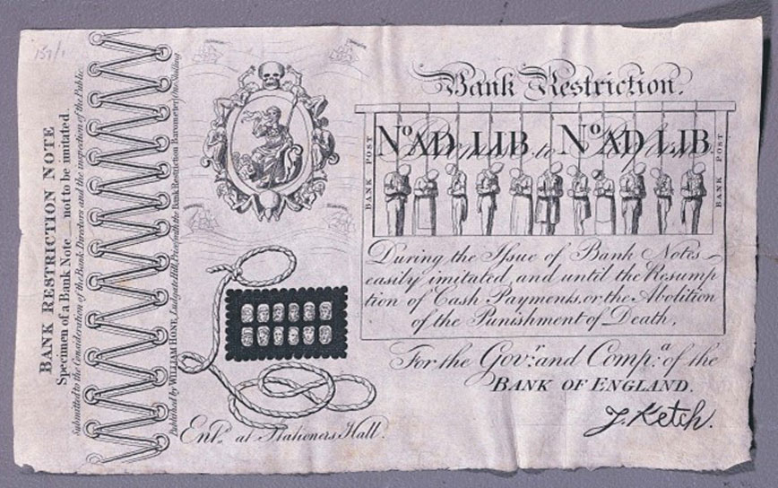 ‘Bank Restriction note,’ George Cruikshank, 1819. Bank of England Museum: 157/001