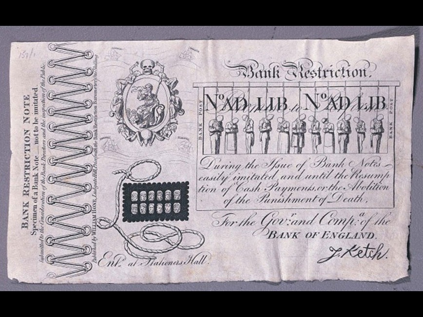 ‘Bank Restriction note,’ George Cruikshank, 1819. Bank of England Museum: 157/001