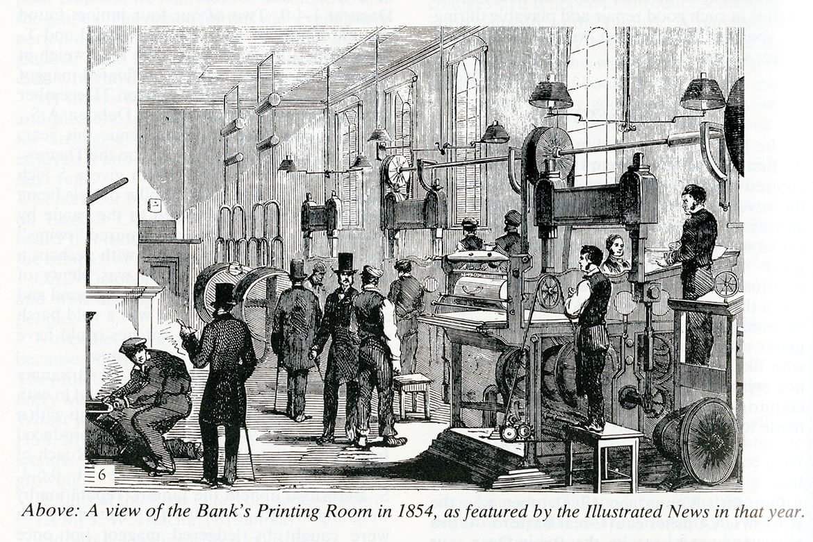 Unknown, ‘View of the Bank's printing room in 1854 as featured in the Illustrated London News’, Britannia Quarterly, 1980, Bank of England Archive: PW1/31