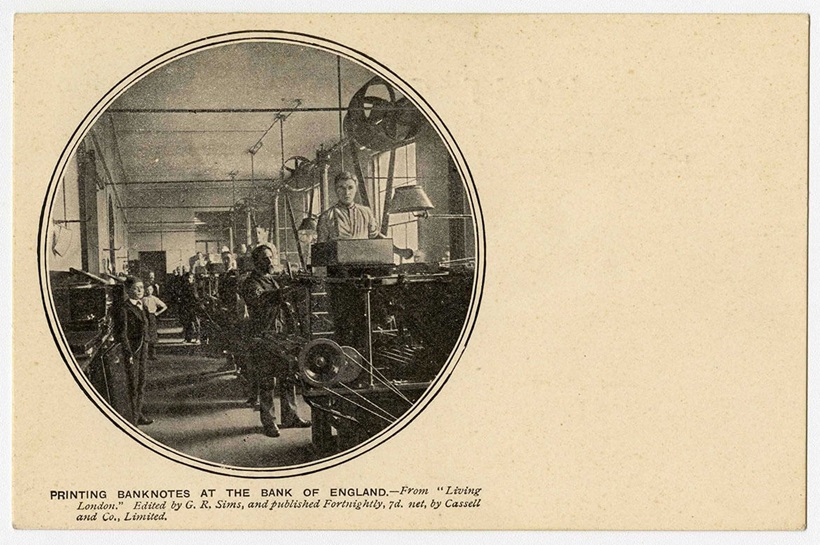 Unknown, Postcard depicting interior of the printing department at Threadneedle Street c.1900, 1989, 1989/210/13